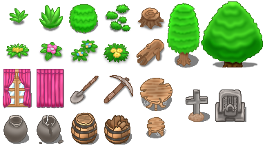 Several small assets based off the RPGMaker assets but different.